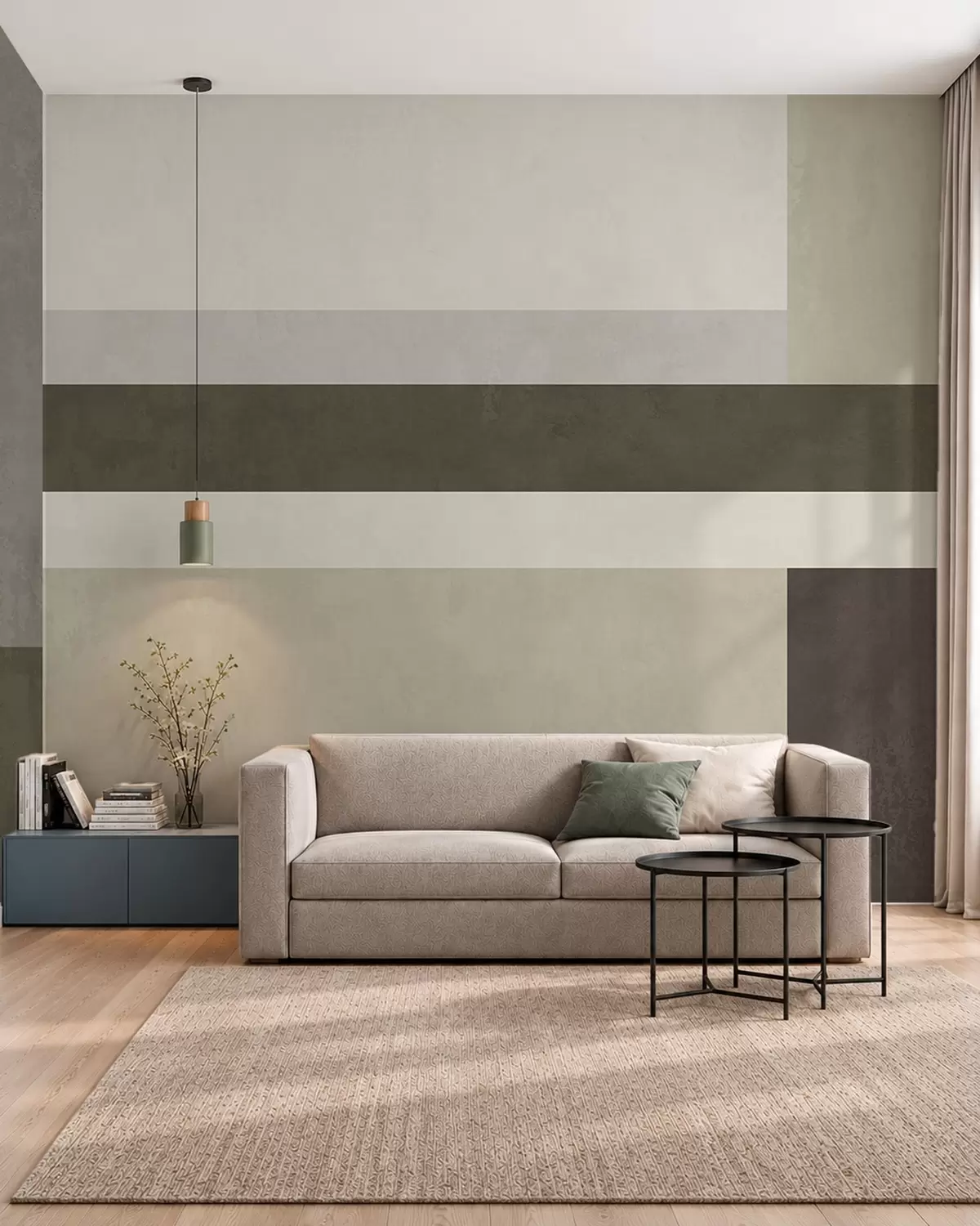 murales Composición geométrica con bloques de color oliva, gris y beige w05890v3