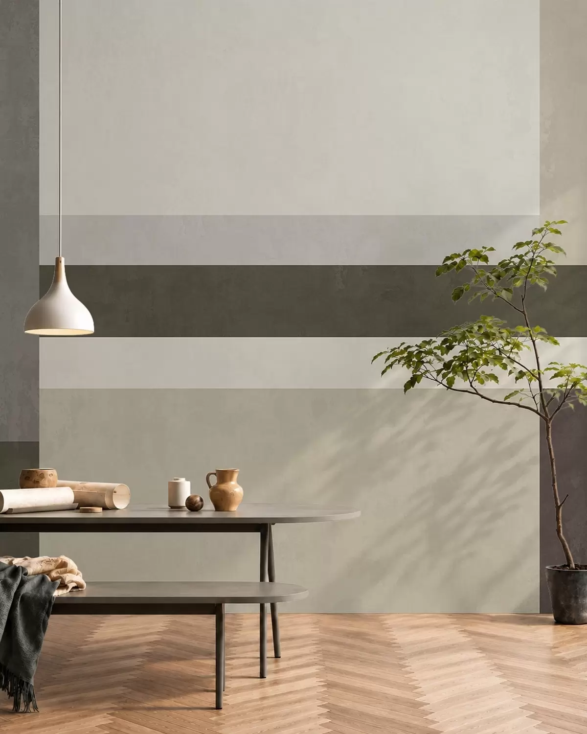 murales Composición geométrica con bloques de color oliva, gris y beige w05890v3