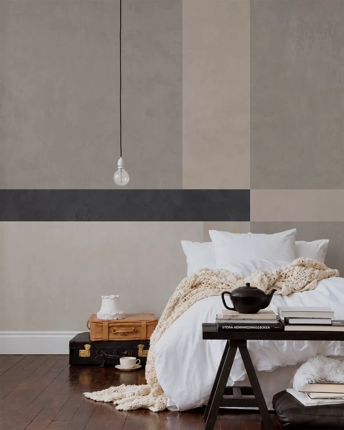 wall murals Abstract geometry with beige and gray blocks and a dark stripe w05891