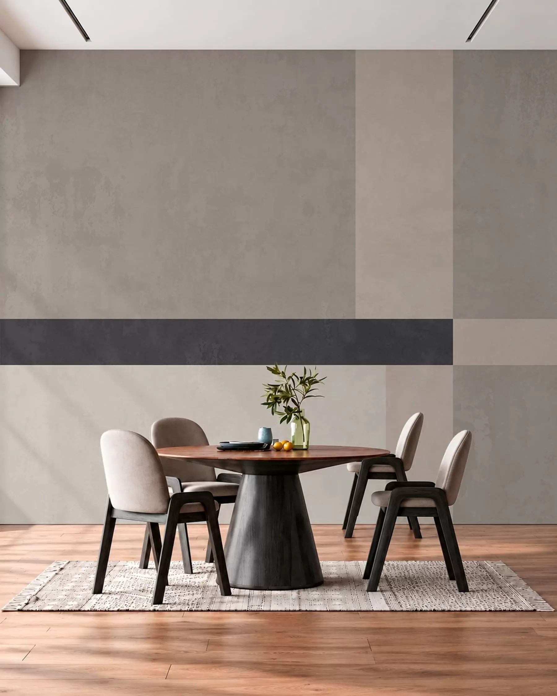 peintures murales Motif géométrique abstrait composé de blocs beiges et gris et d'une bande sombre w05891