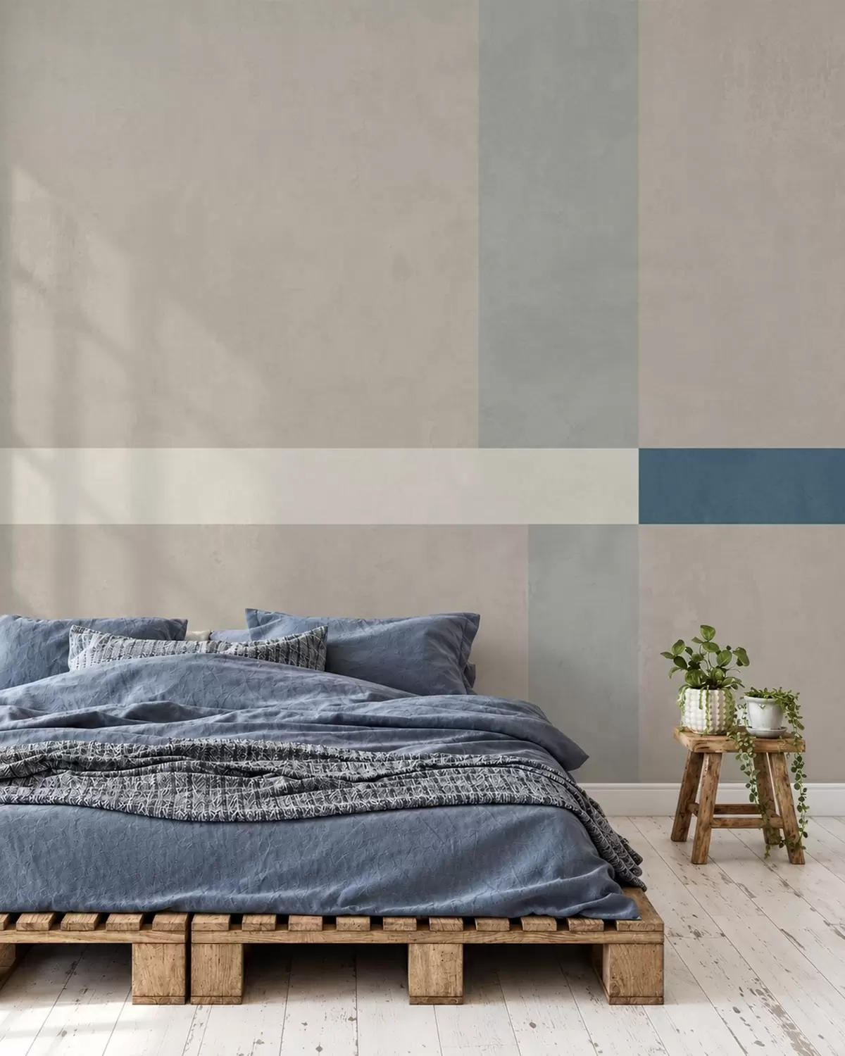 murales Rectángulos abstractos en tonos beige y gris con un toque de azul w05891v2