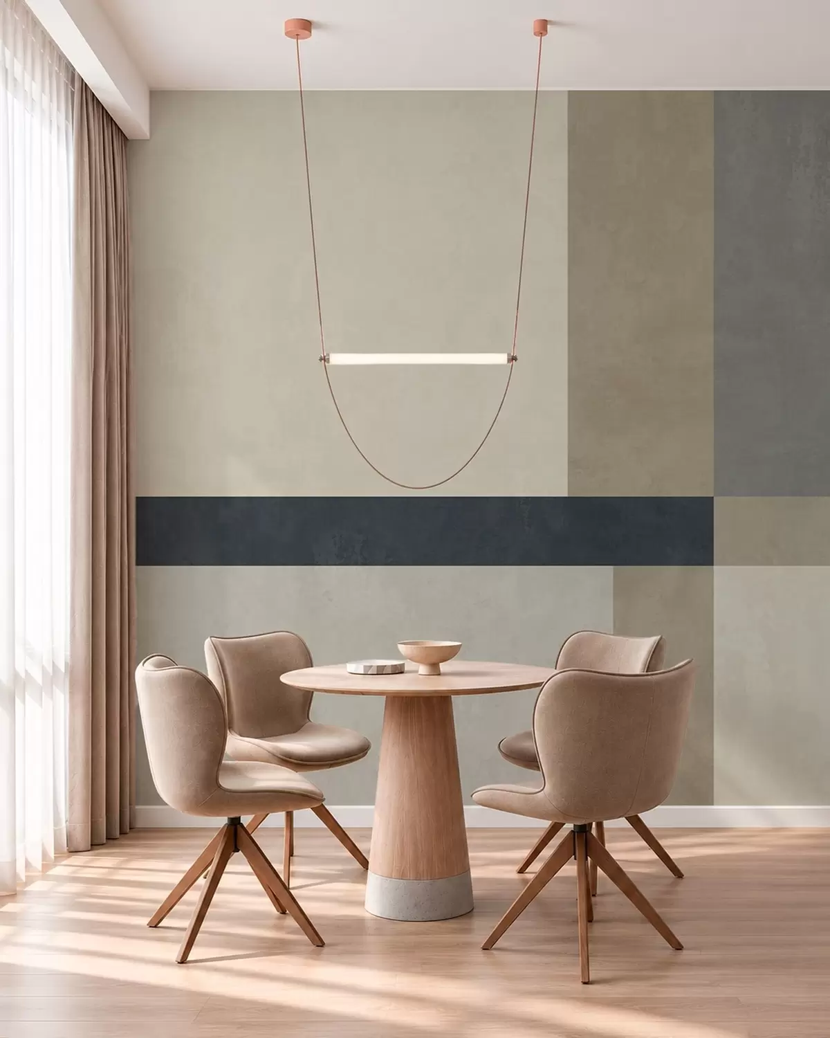 murales Composición geométrica de bloques en tonos beige y gris con una franja oscura w05891v3
