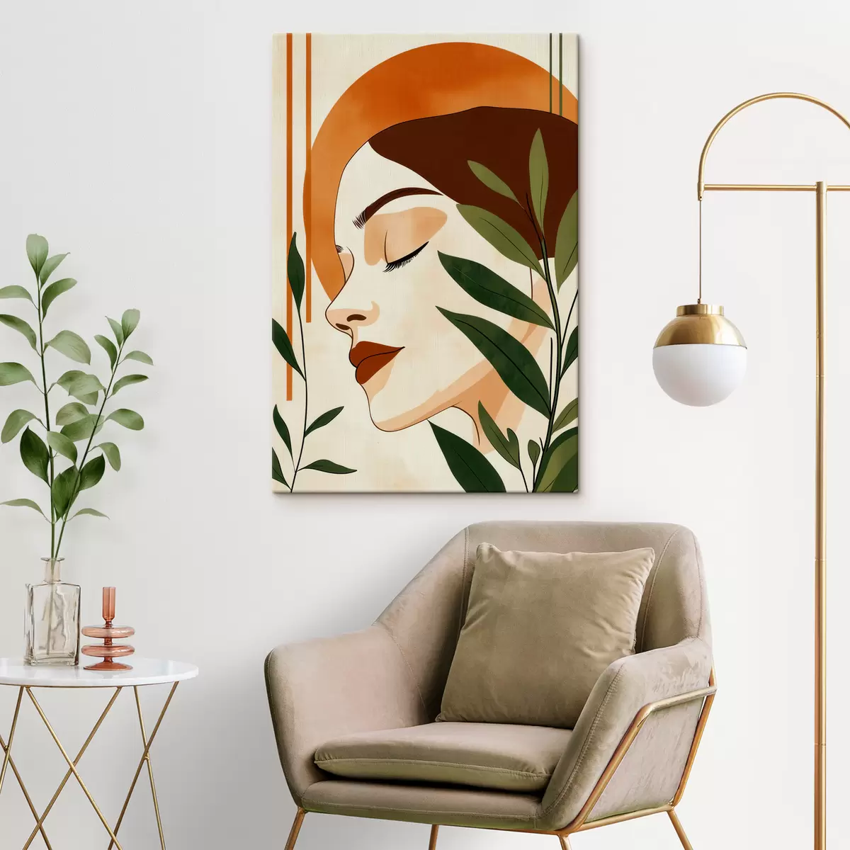 wall murals An abstract image of a girl with leaves s51053