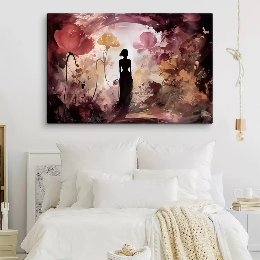 wall murals Silhouette of a Woman in a Fairytale Blooming Garden s51081