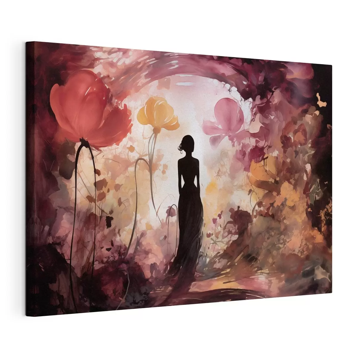 wall murals Silhouette of a Woman in a Fairytale Blooming Garden s51081