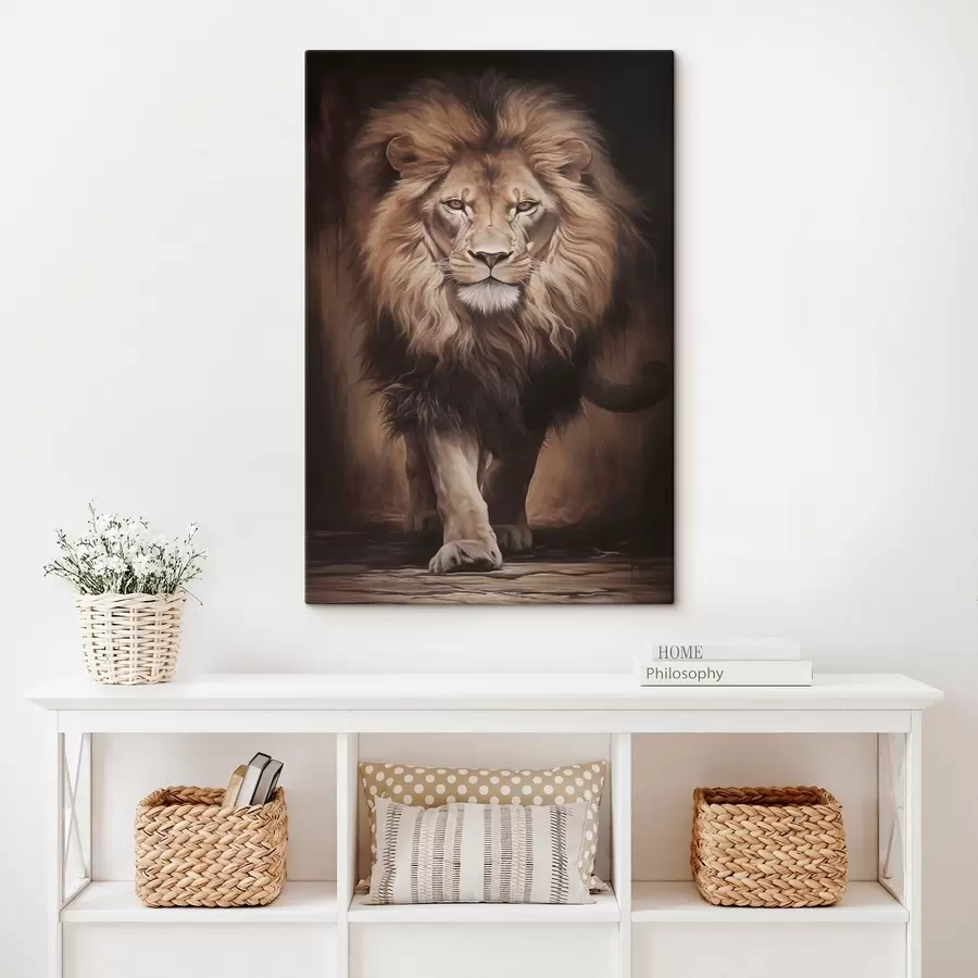 wall murals Majestic Lion in Dark Interior s51087