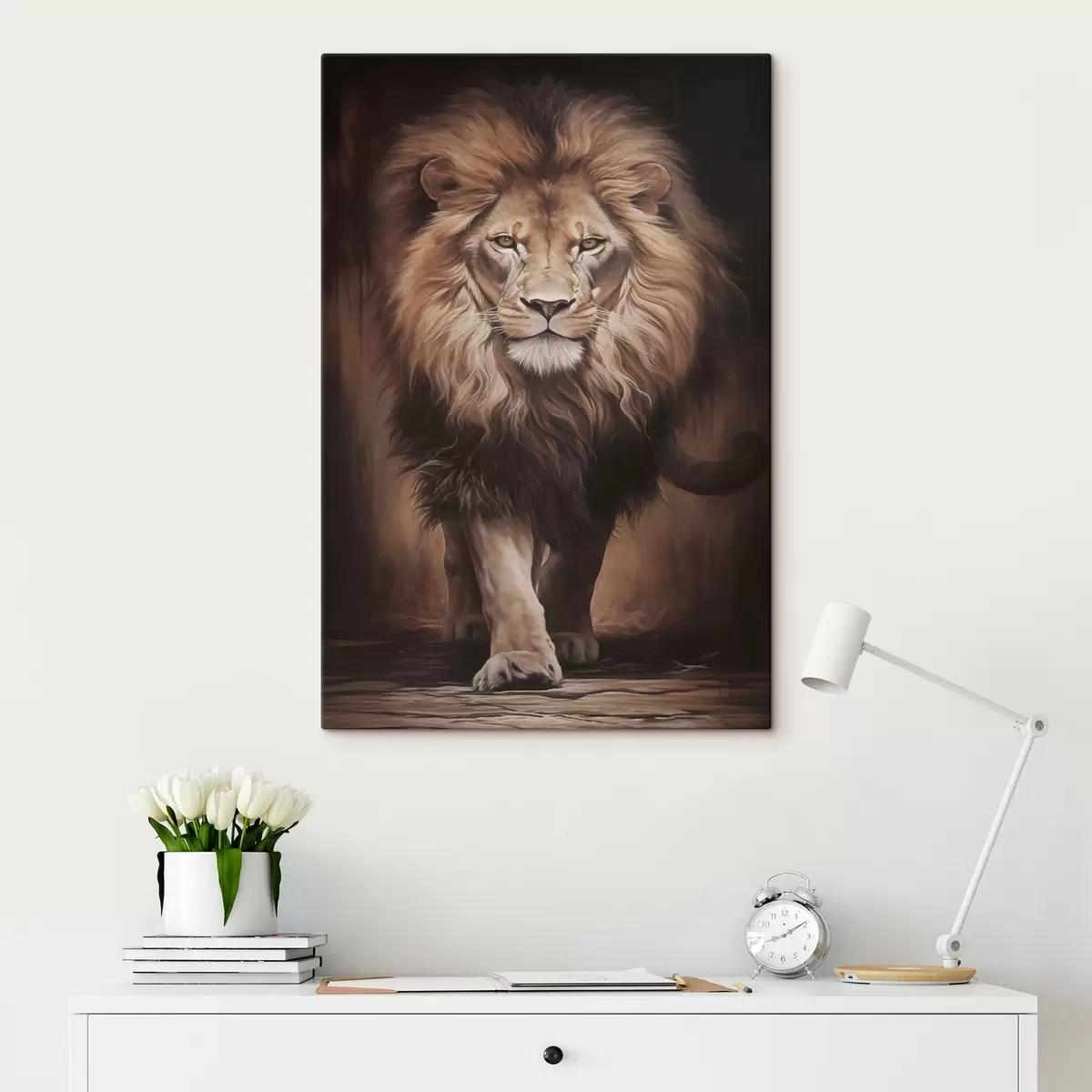 murales Majestuoso león en un interior oscuro s51087