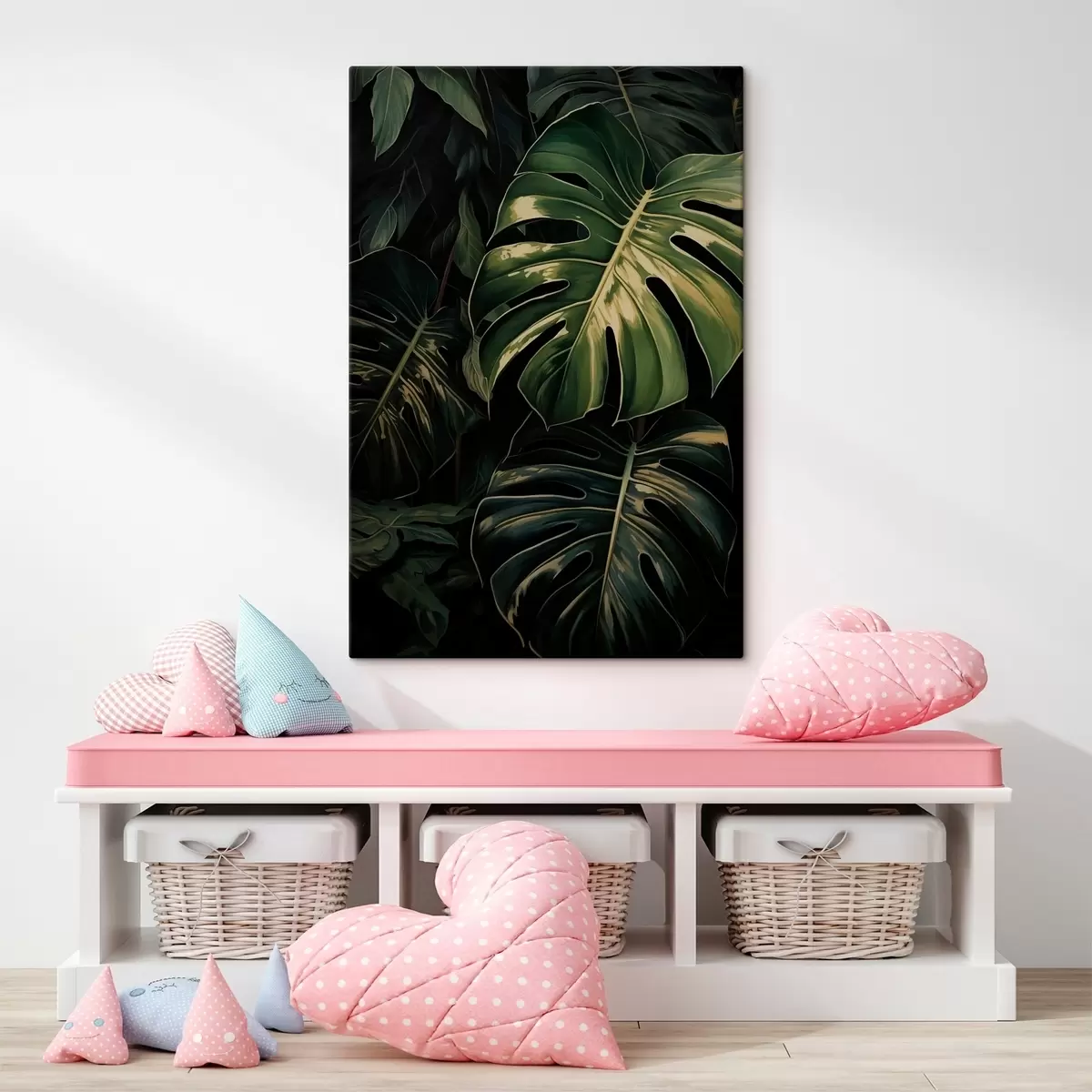 wall murals Glossy Monstera Leaves in Dark Tropics s51091