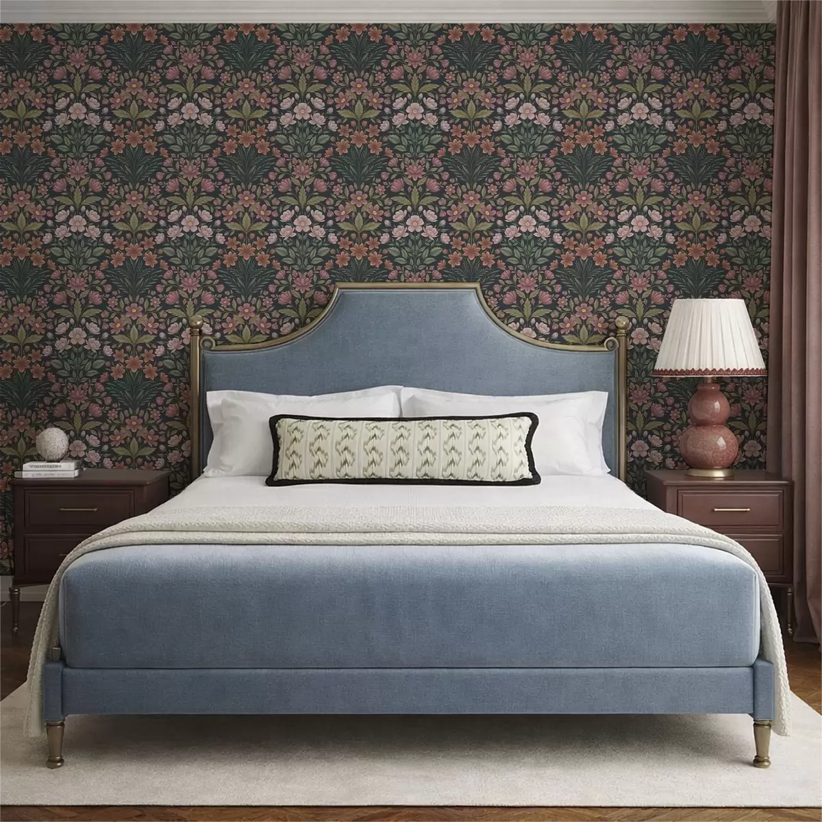 Wallpaper Pink and terracotta flowers on a dark blue background a01279