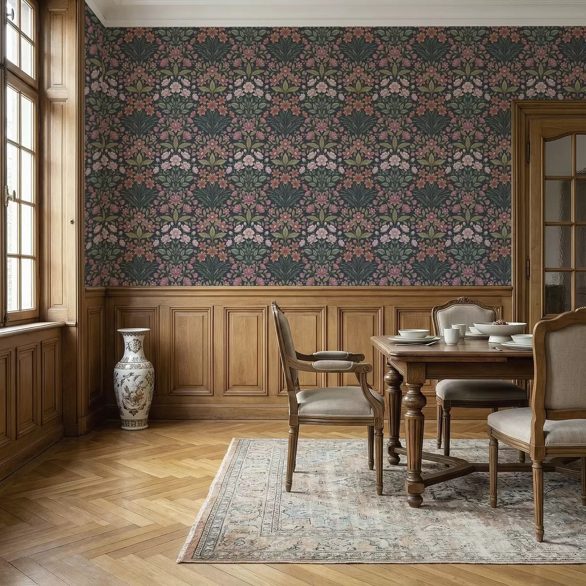 Wallpaper Pink and terracotta flowers on a dark blue background a01279