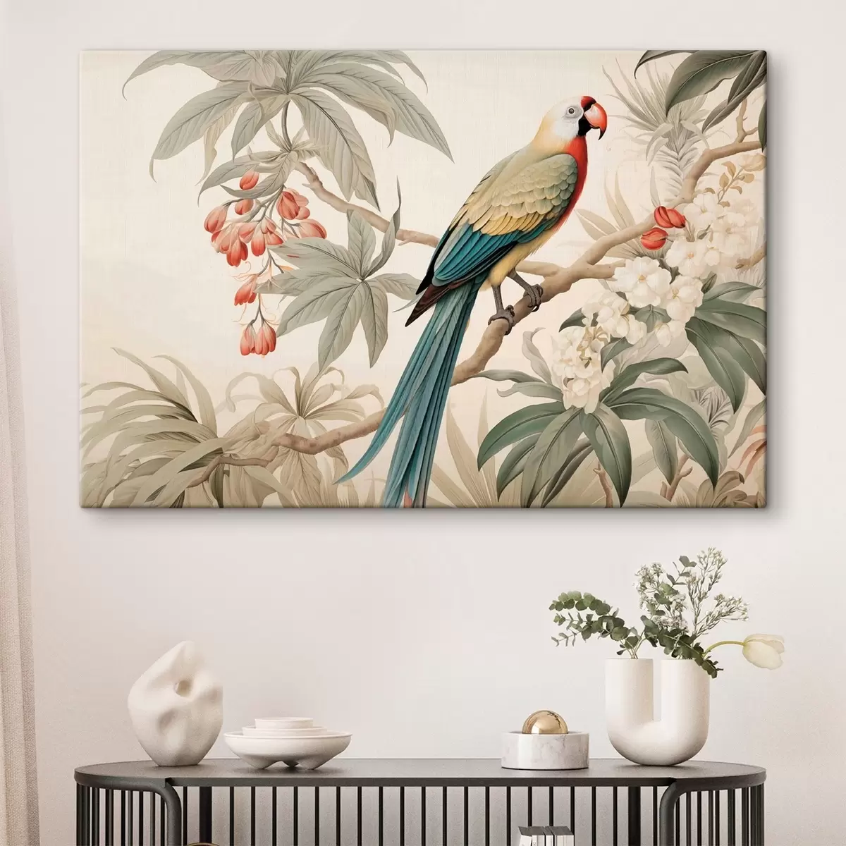 wall murals Tropical Parrot on a Blooming Branch s51094