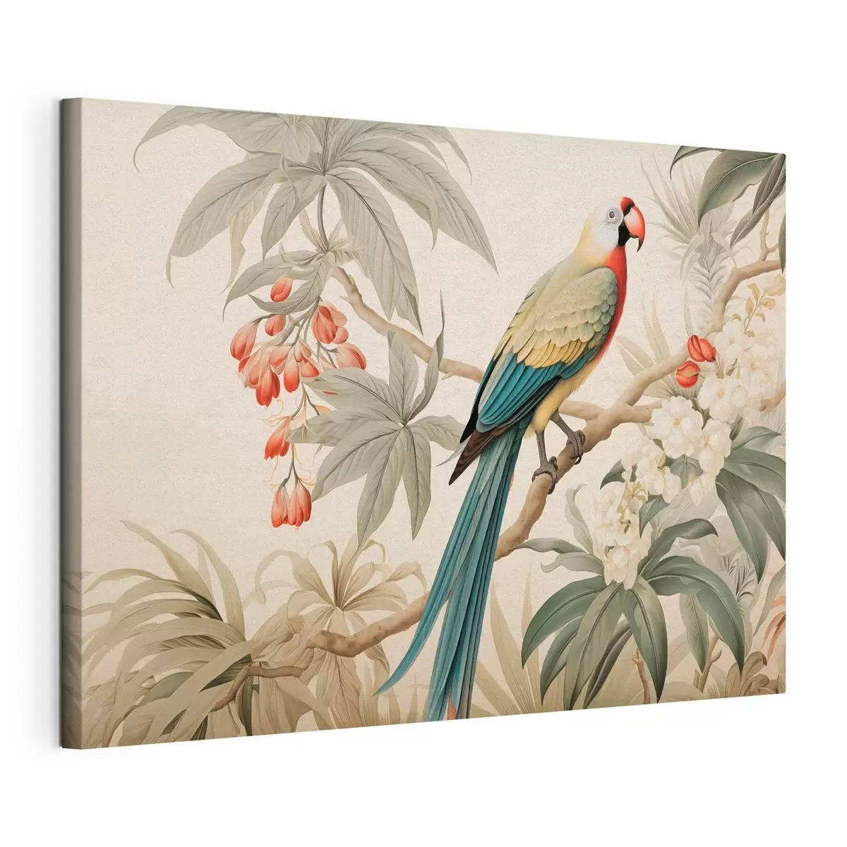 wall murals Tropical Parrot on a Blooming Branch s51094