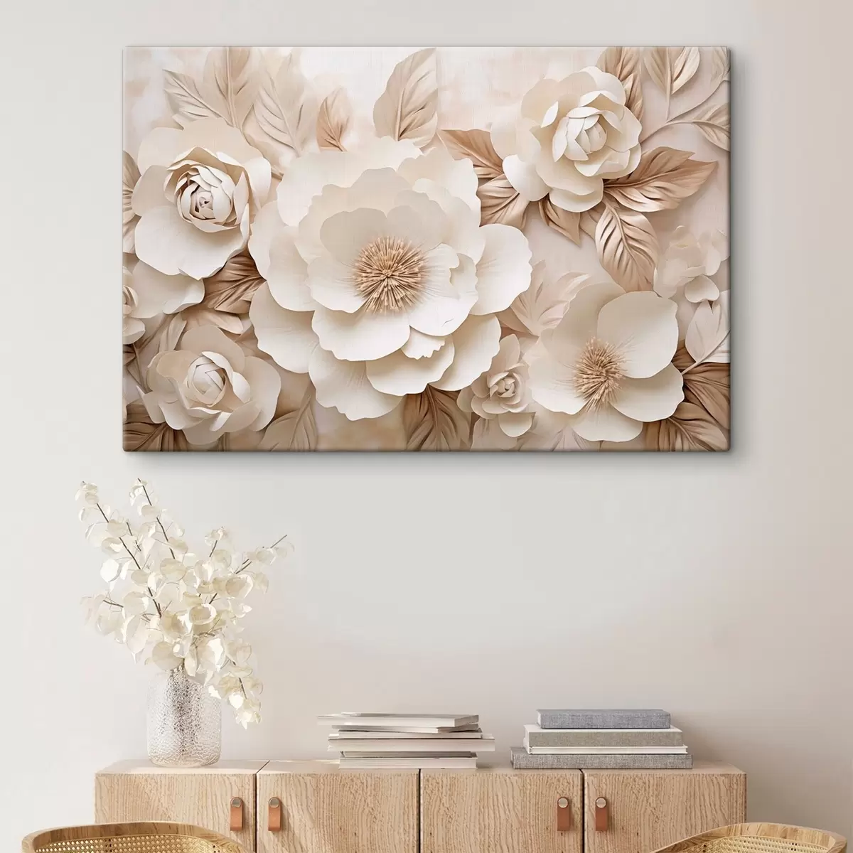 wall murals 3D Plaster Relief with White Flowers s51096