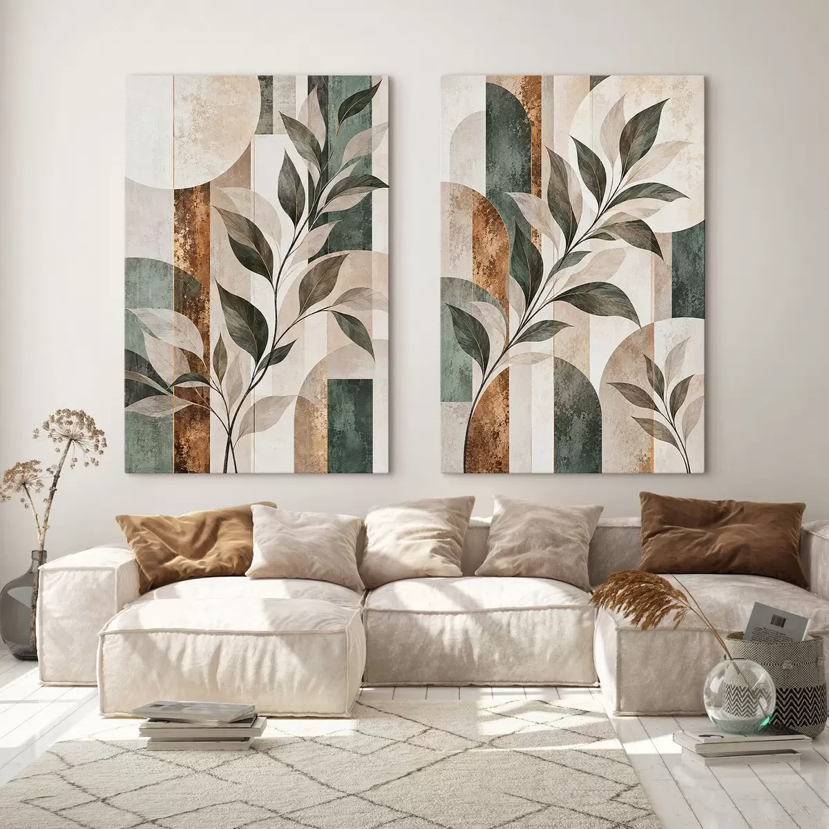 wall murals Abstraction with a branch of leaves m31117