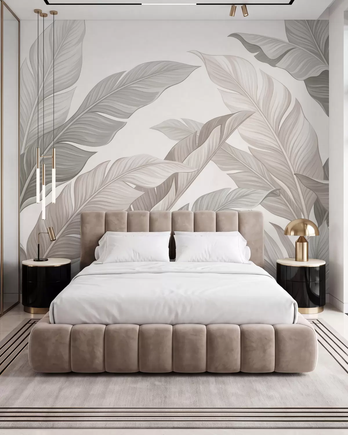 wall murals Delicate botanical leaves in natural beige and sage green tones w10089