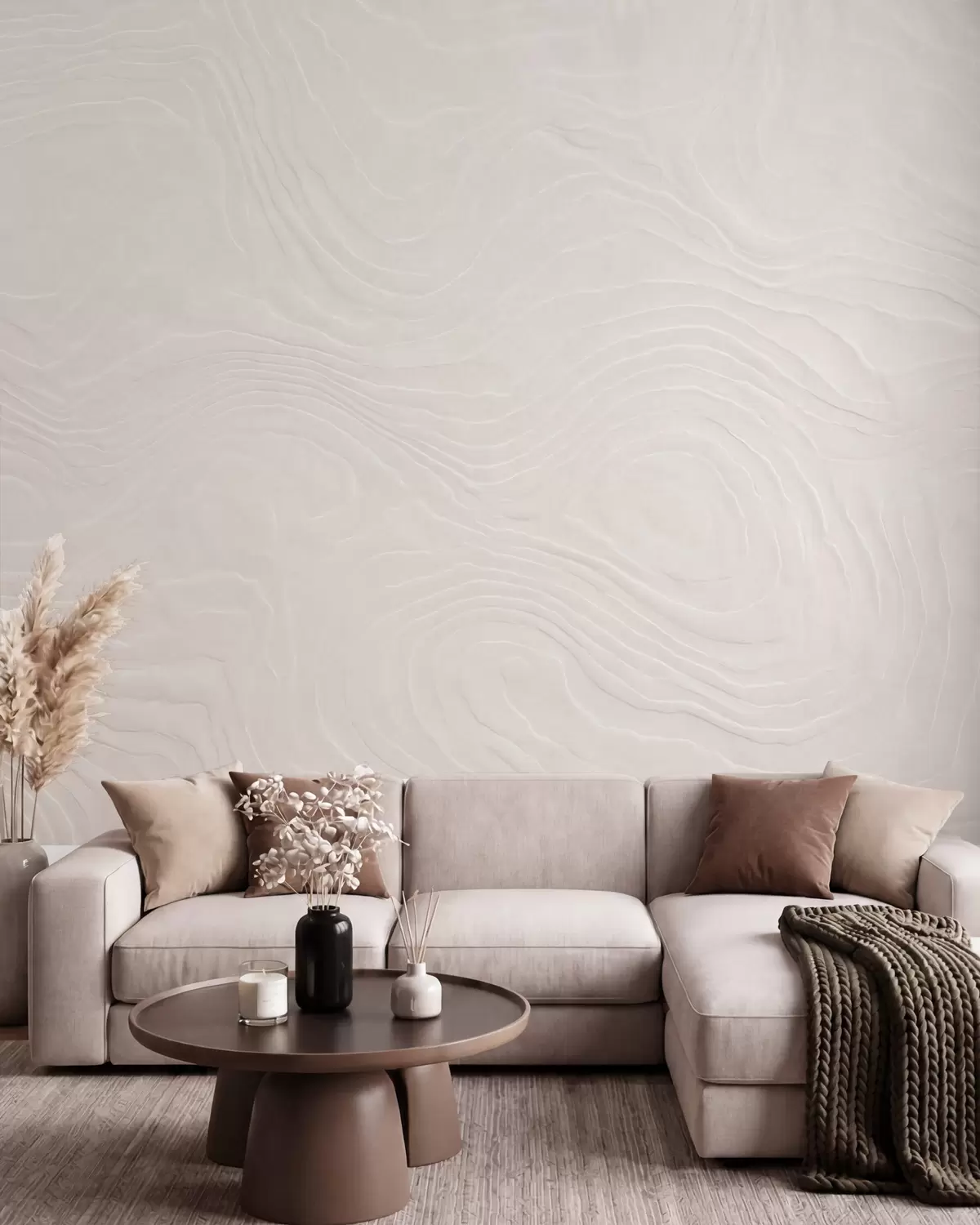 wall murals Abstract light texture with flowing wavy lines and a natural plaster effect w10092