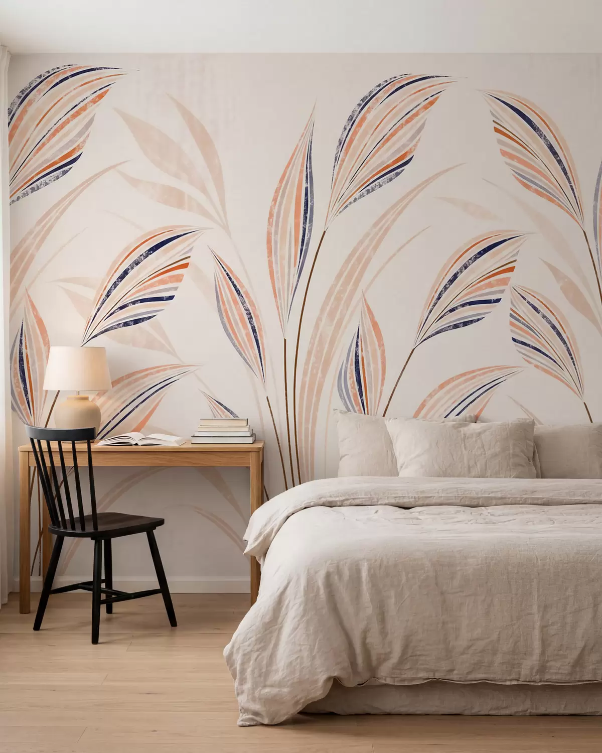 Wall Mural Photo Wallpaper Abstract decorative grasses with elegant elongated leaves in peach, cream and blue watercolor tones w10093