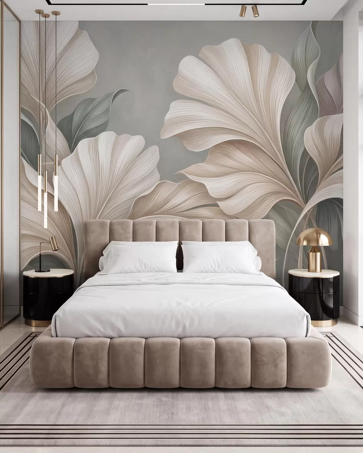 wall murals Delicate botanical leaves in natural beige and sage green tones w10094