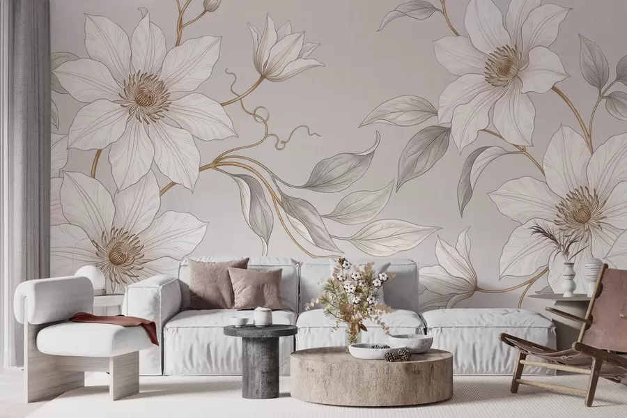 Wall Mural Photo Wallpaper Elegant white botanical flowers with delicate branches w10099