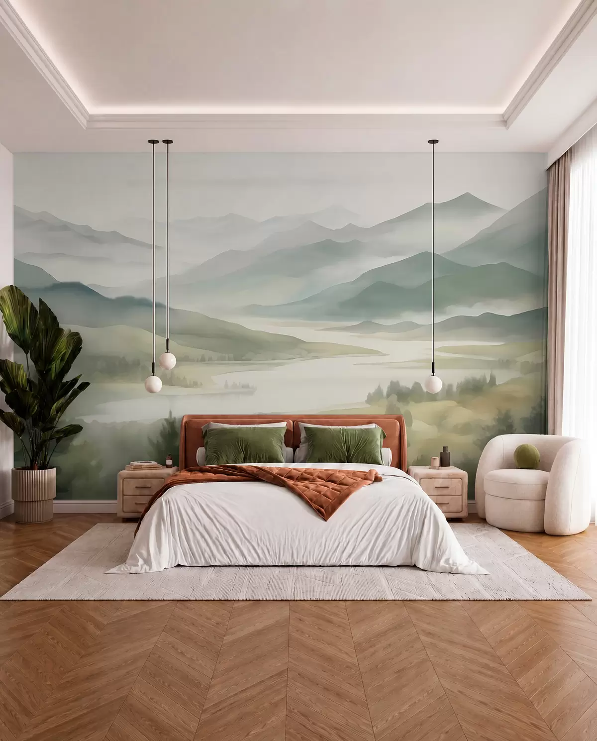 peintures murales Des montagnes avec un lac en arrière-plan w05833