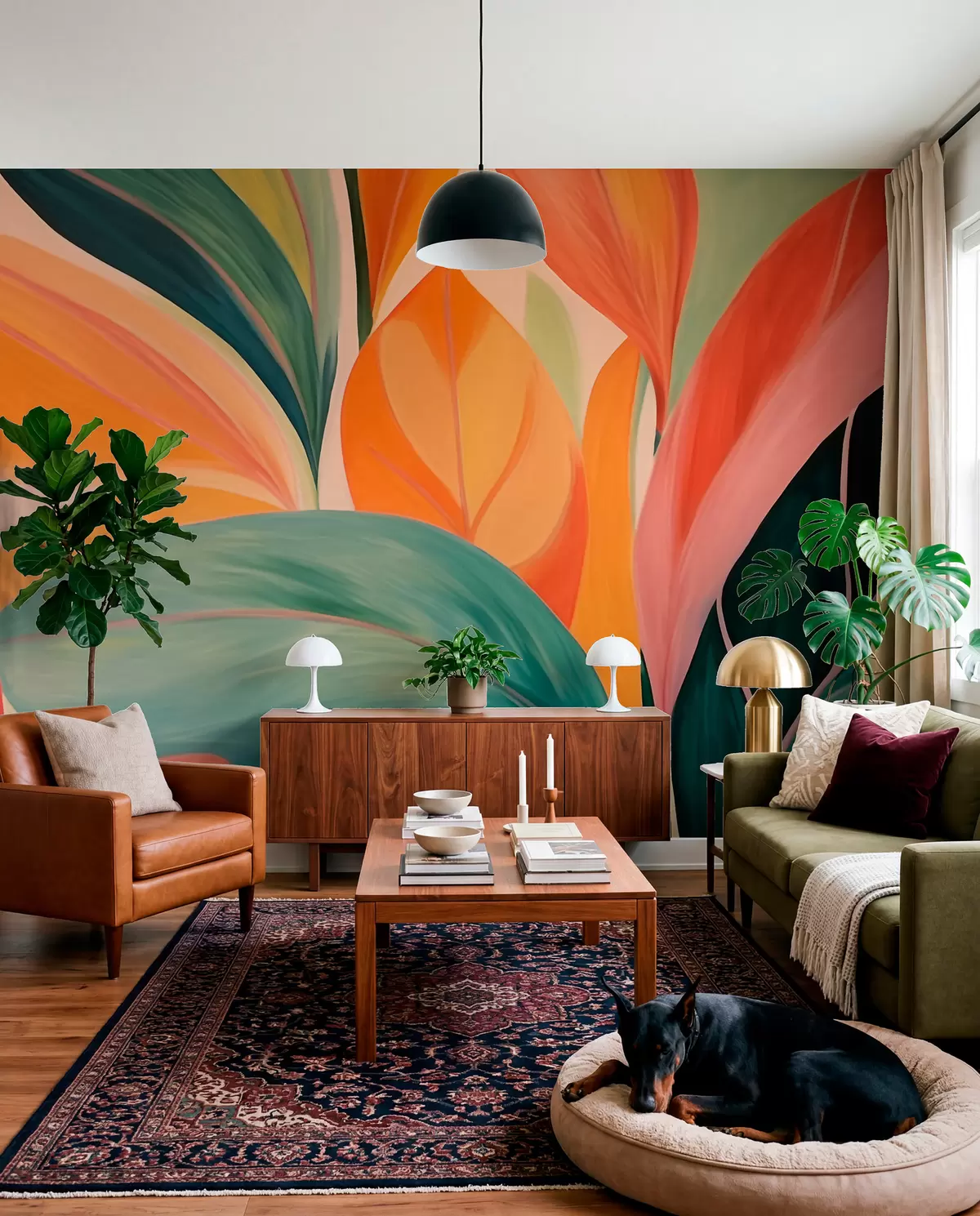 wall murals Colorful, pointed leaves w06005