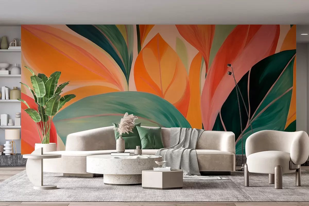 wall murals Colorful, pointed leaves w06005