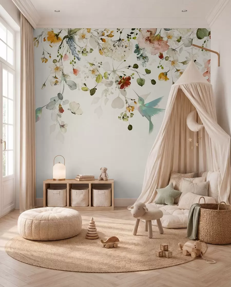 murales Colibríes entre ramas floridas u59610