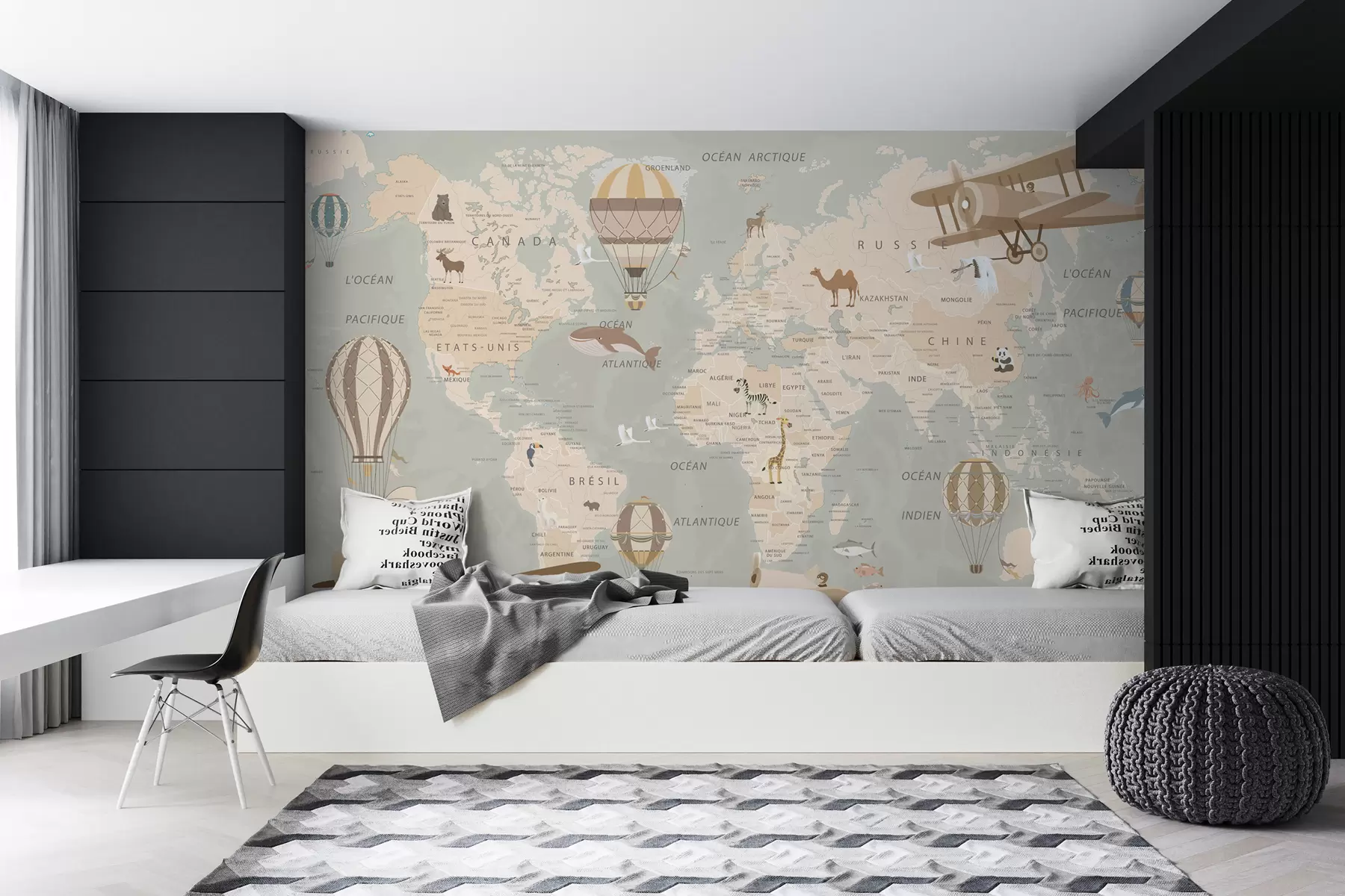 Wall Mural Photo Wallpaper Children's map of the world, airplanes and balloons u79995