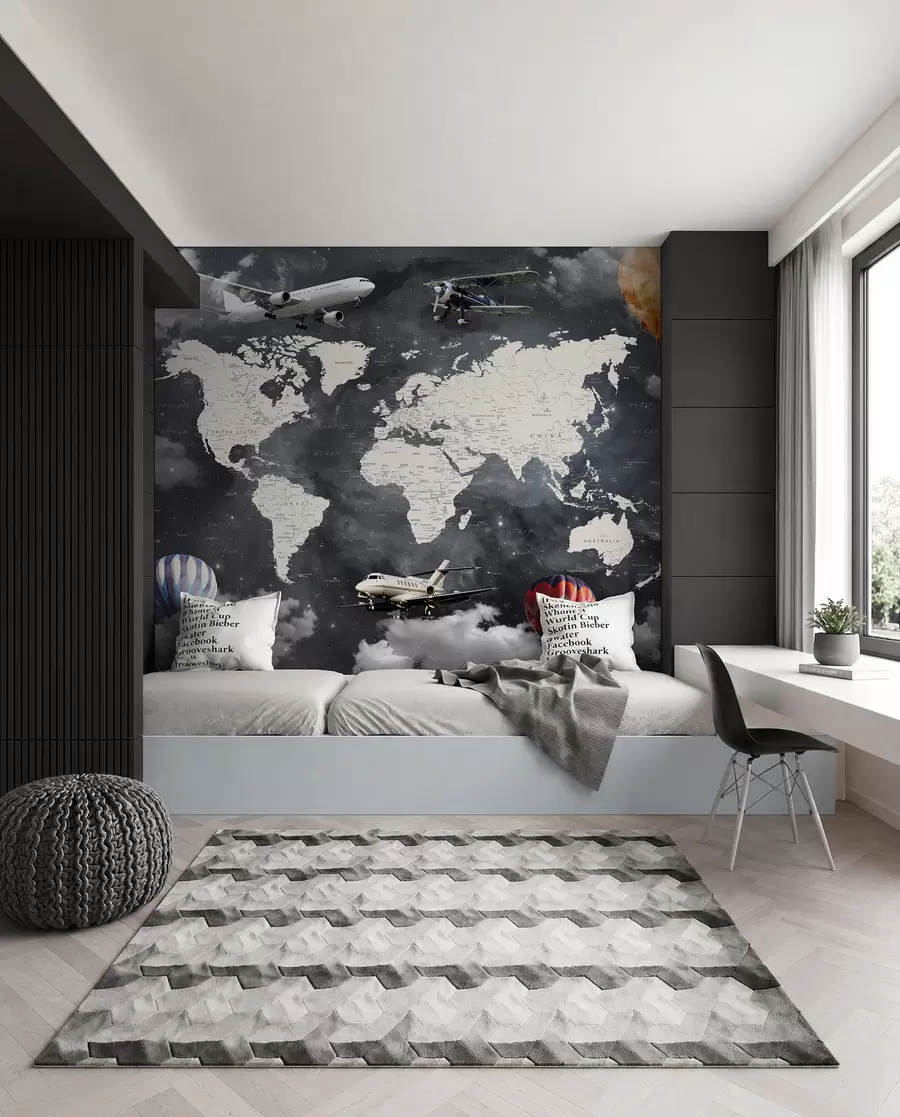 wall murals Map and planes u72597