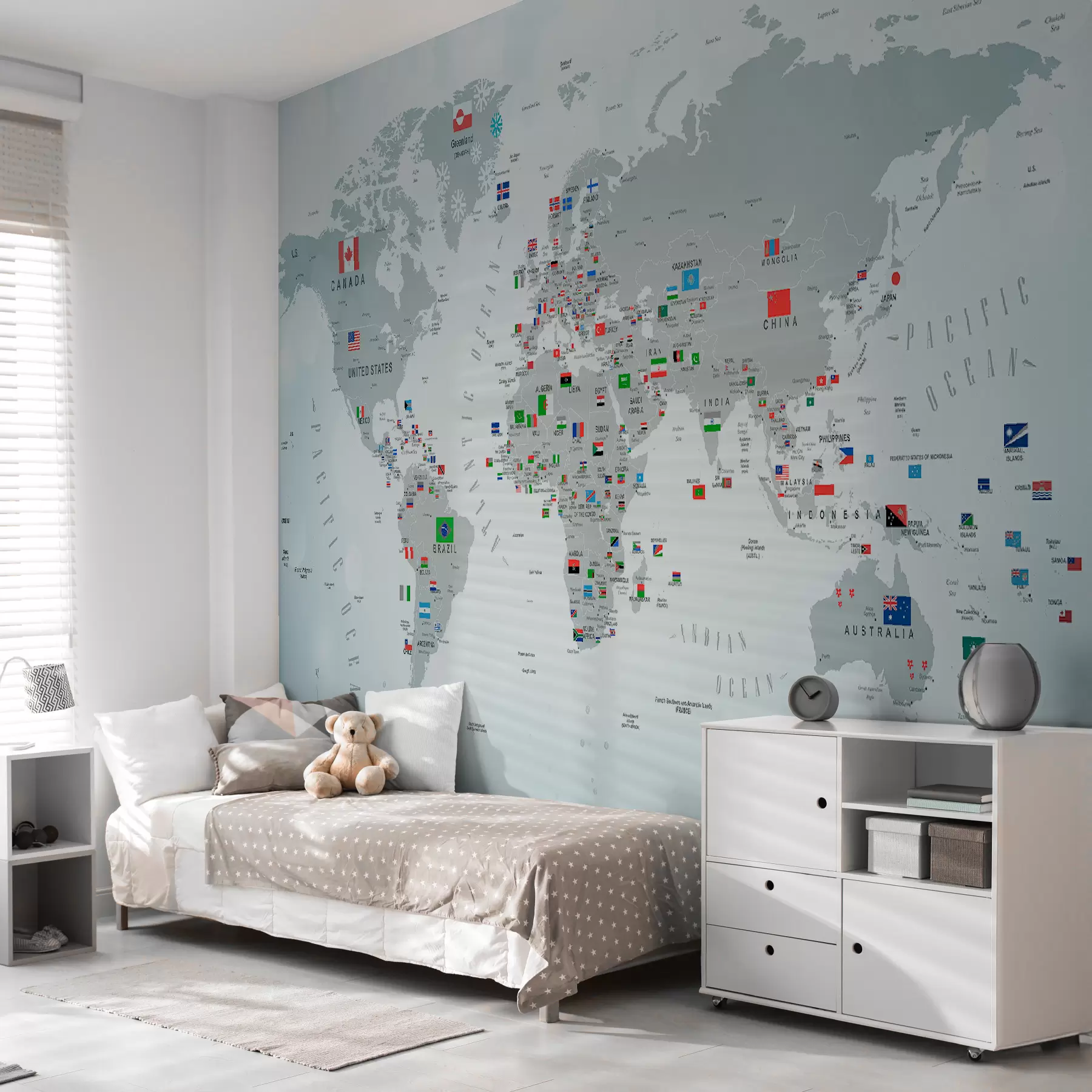 Wall Mural Photo Wallpaper World map with flags u72599