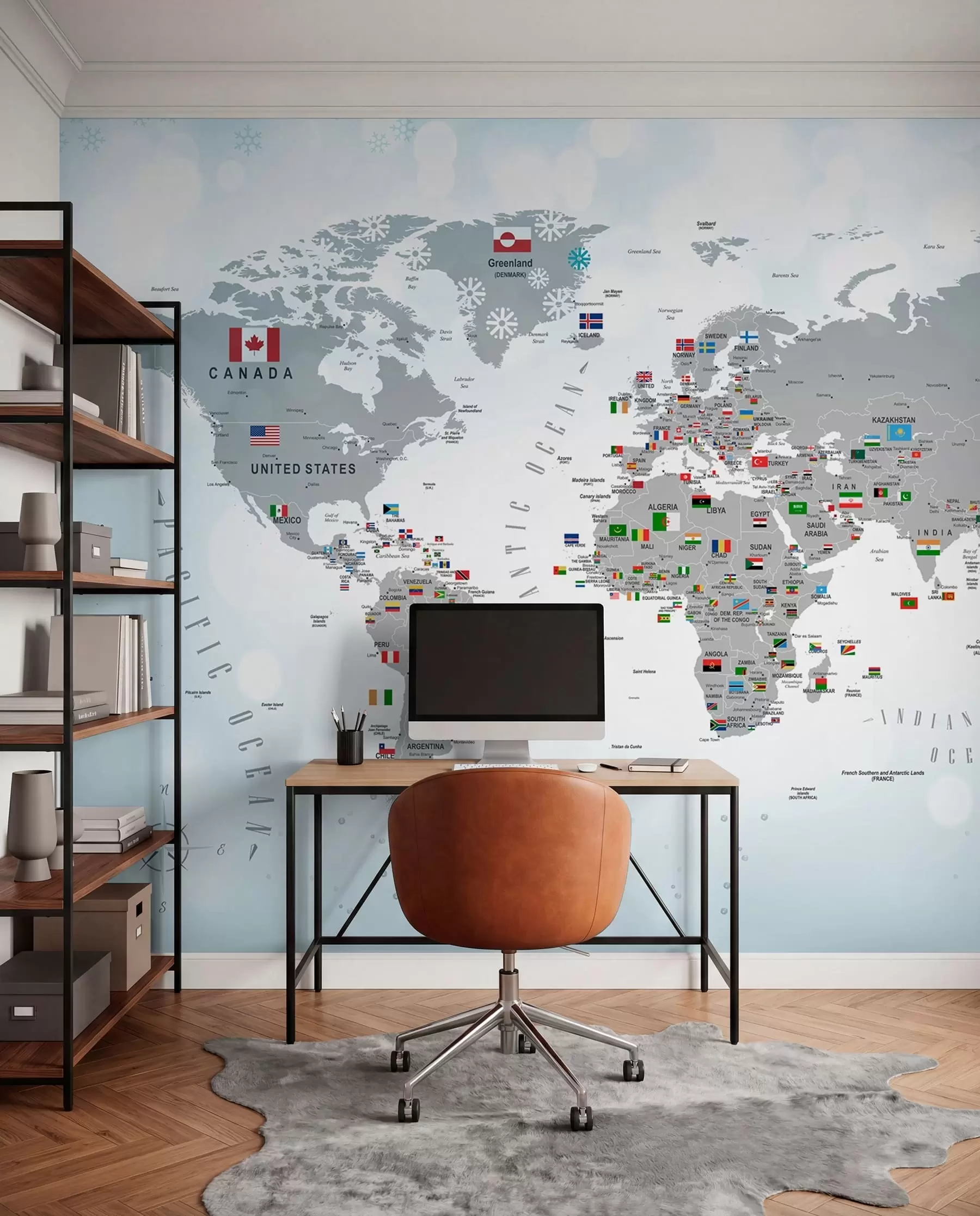 Wall Mural Photo Wallpaper World map with flags u72599