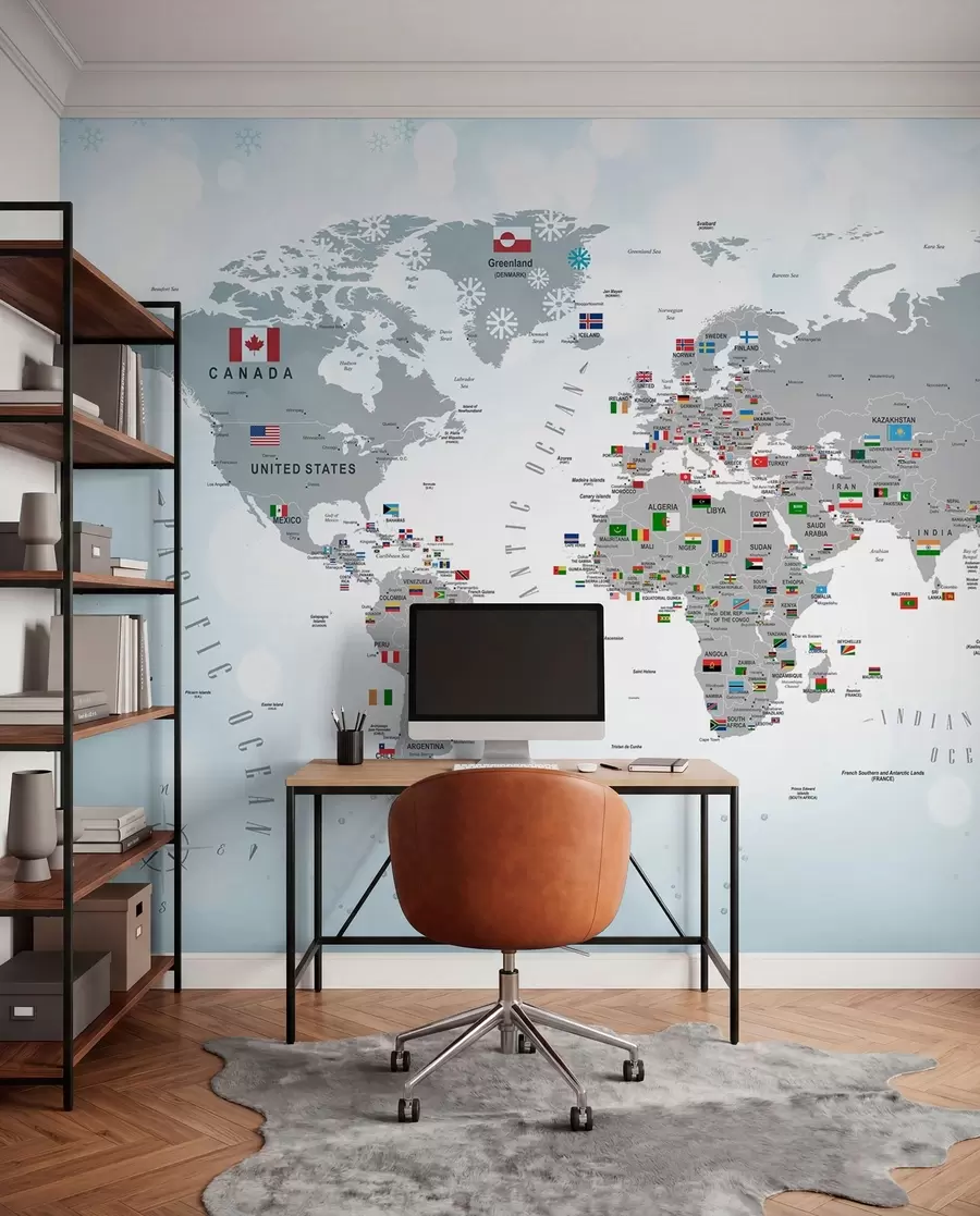 wall murals World map with flags u72599