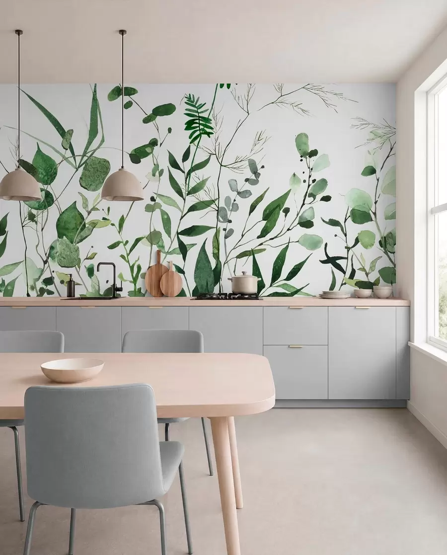 wall murals Green wild branches u72395