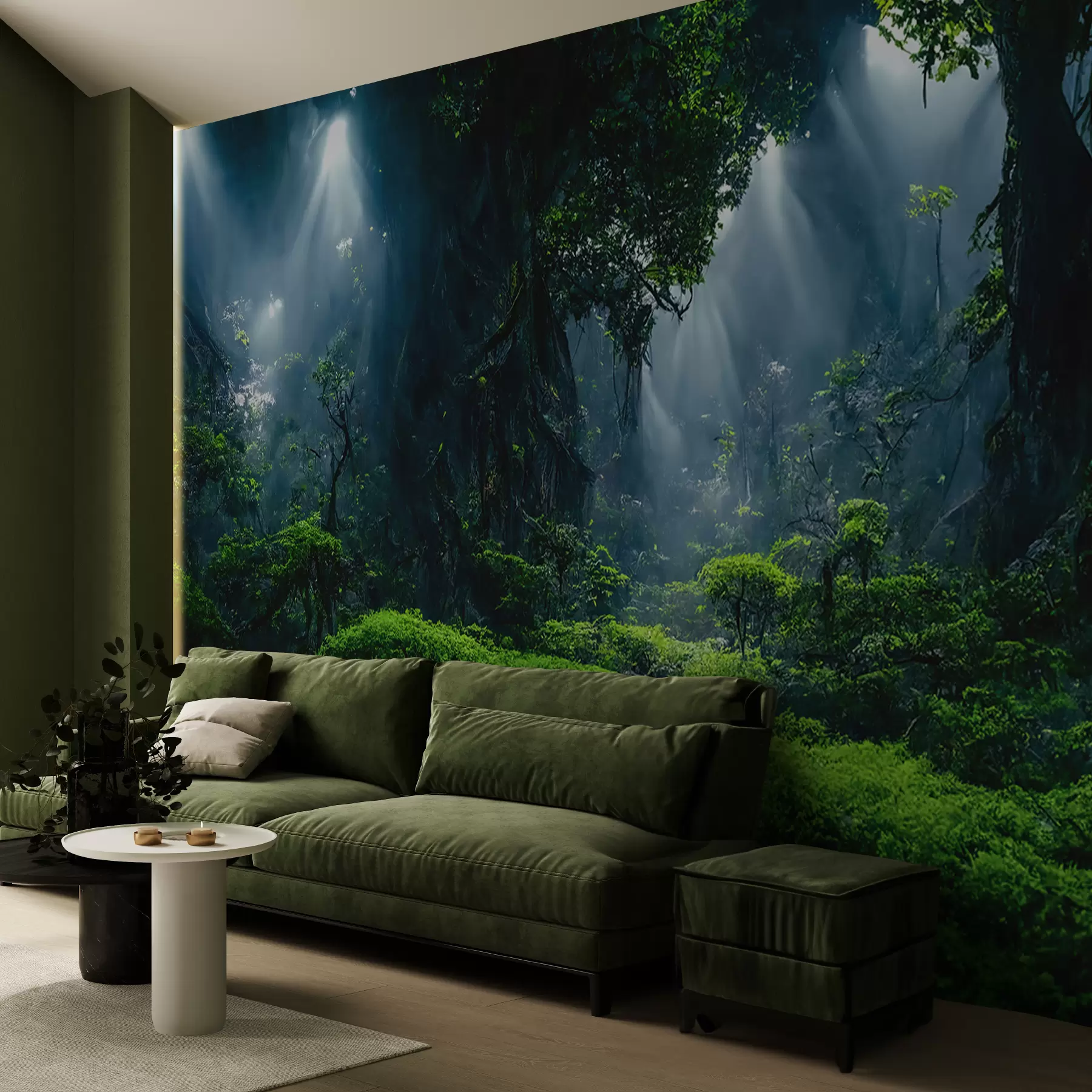 3d Living Room Jungle Wall Mural