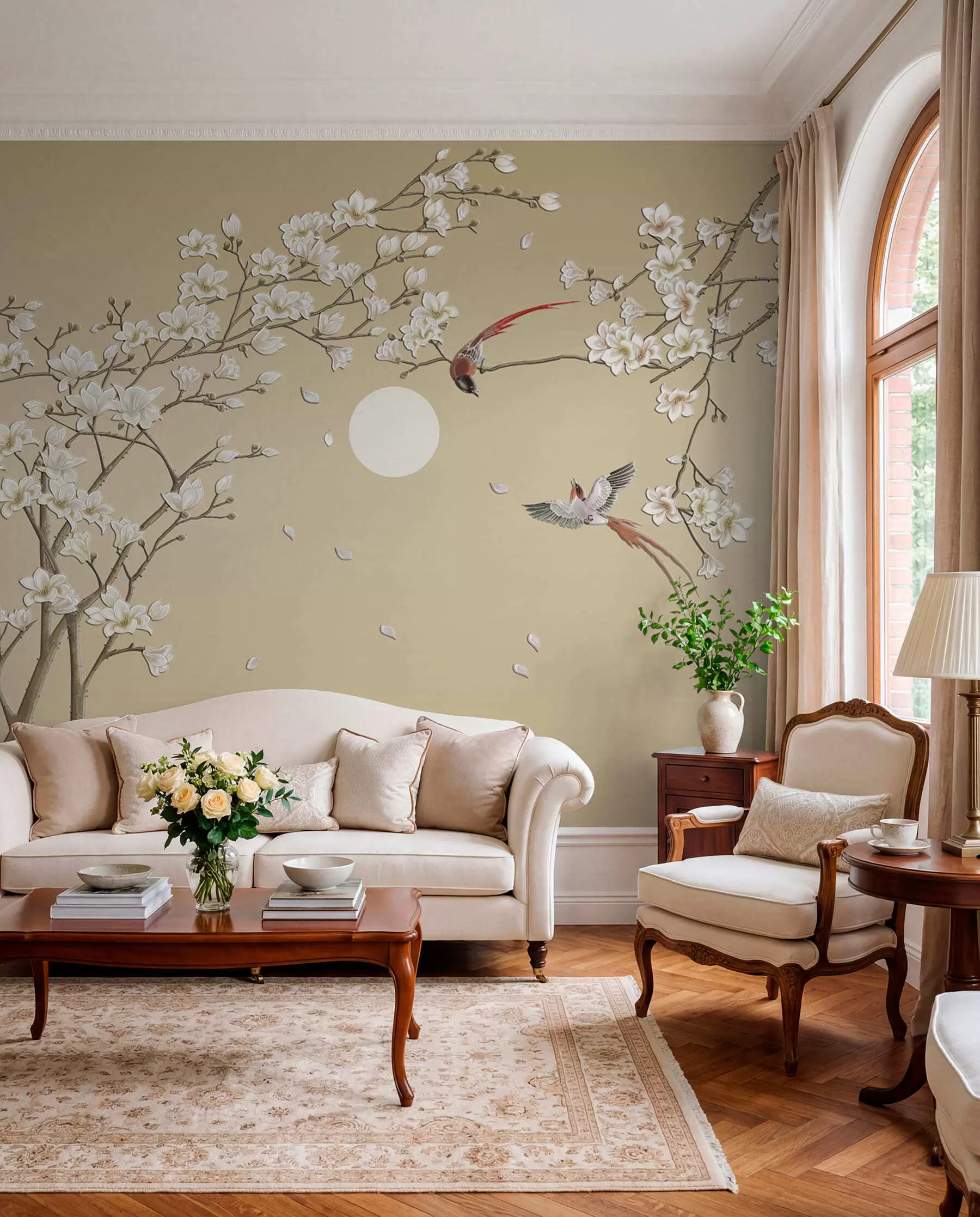 wall murals Birds among White Blossoms u72938