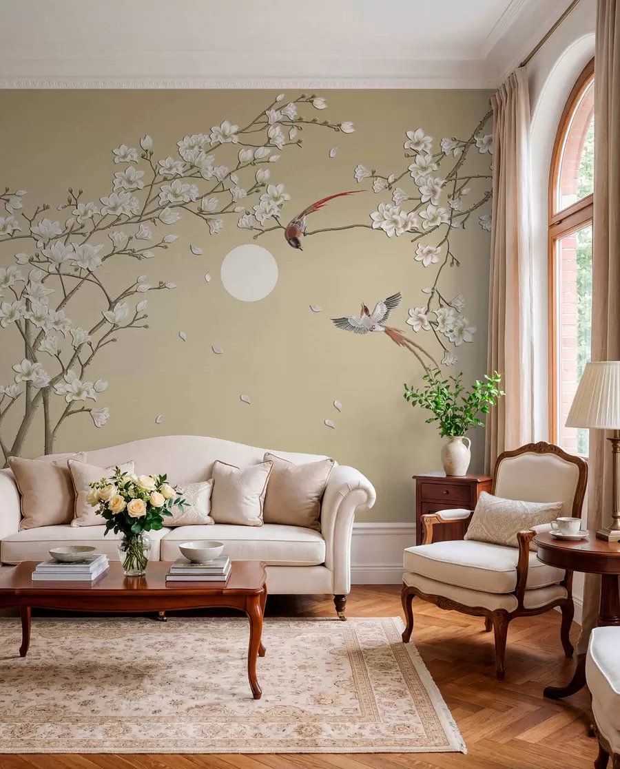 wall murals Birds among White Blossoms u72938