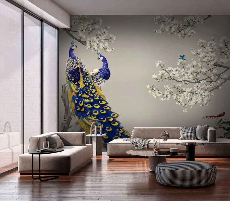 Wall Mural Photo Wallpaper Peacocks on sakura branches u79801