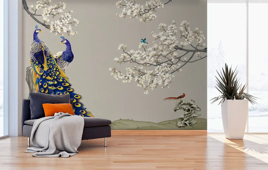 Wall Mural Photo Wallpaper Peacocks on sakura branches u79801