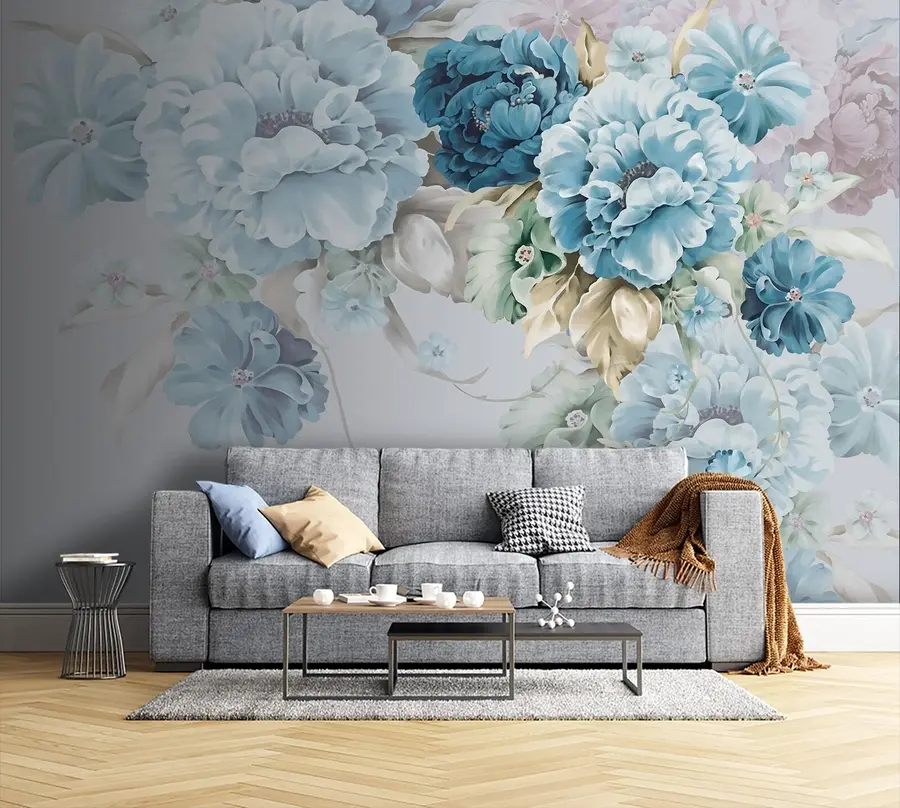murales Flores azules en 3D u72654