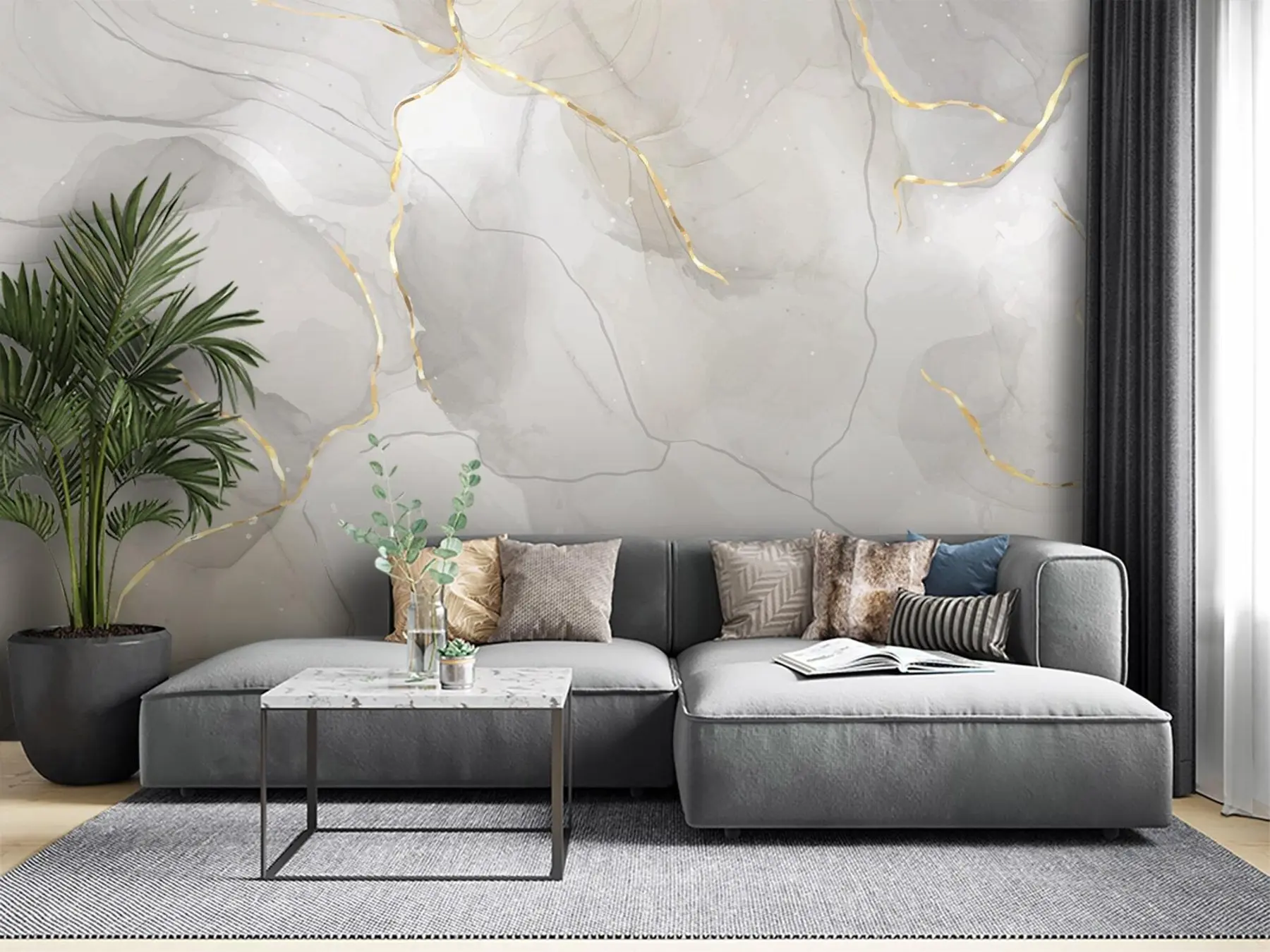 murais de parede Fundo de aguarela de mármore com linhas u80088