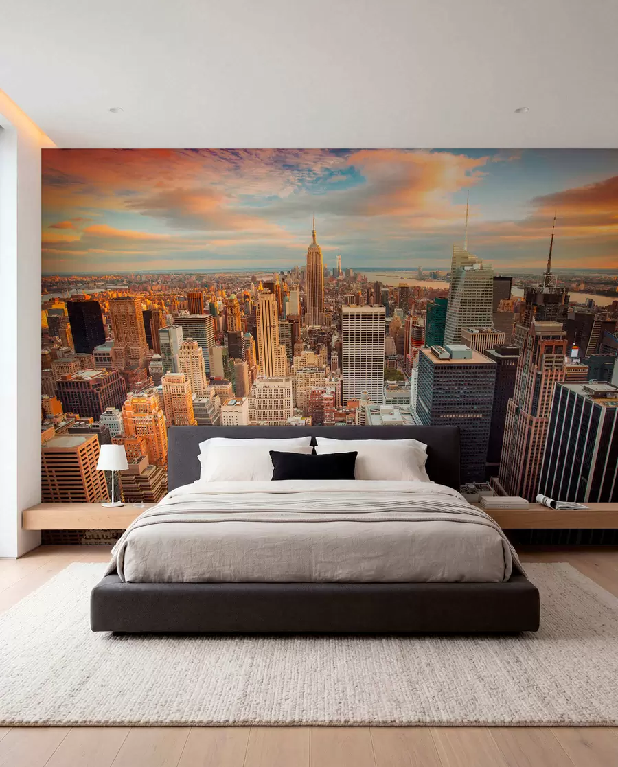 peintures murales Vue aérienne sur le coucher de soleil de New York u80529