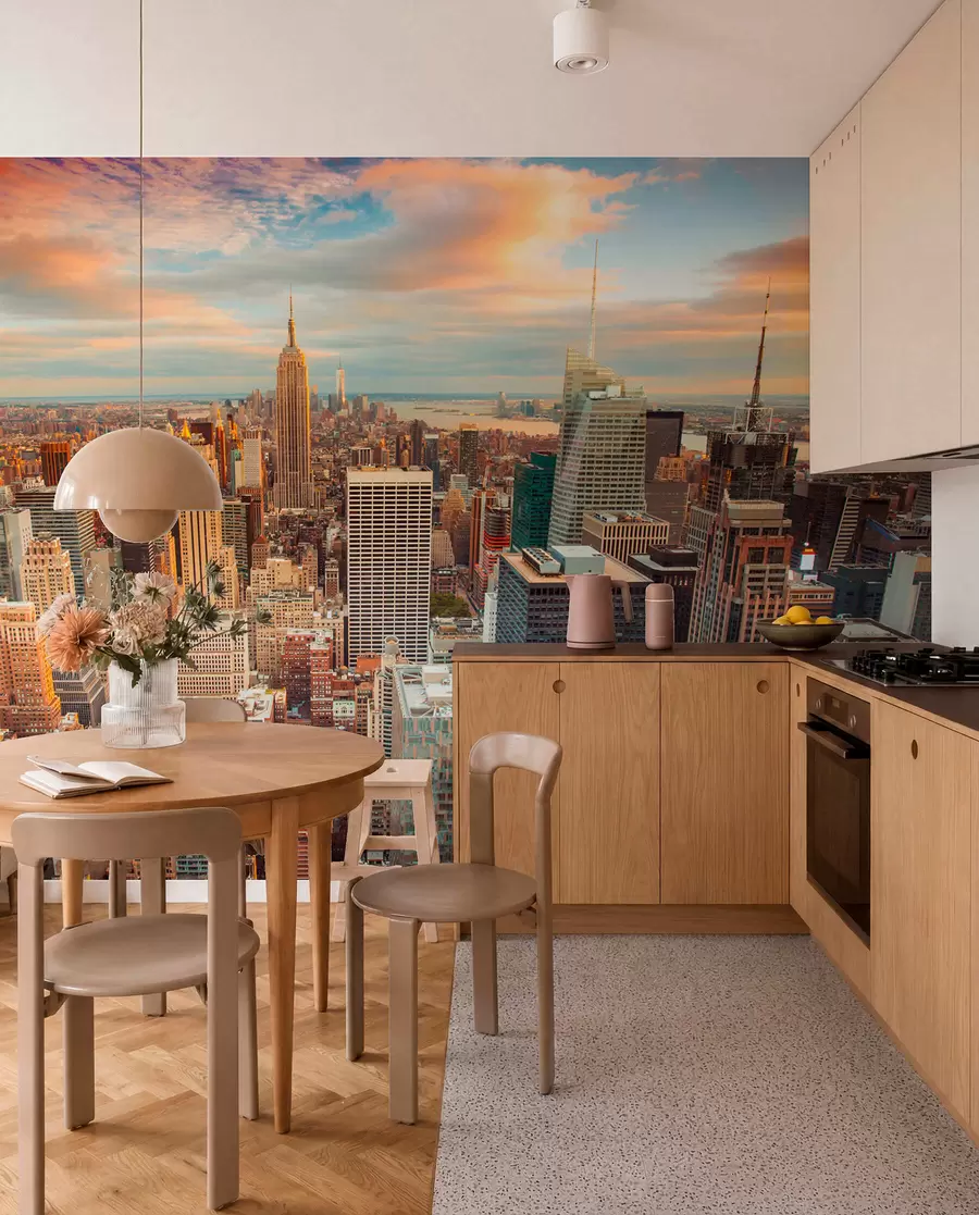 wall murals Air view to the sunset of New York u80529