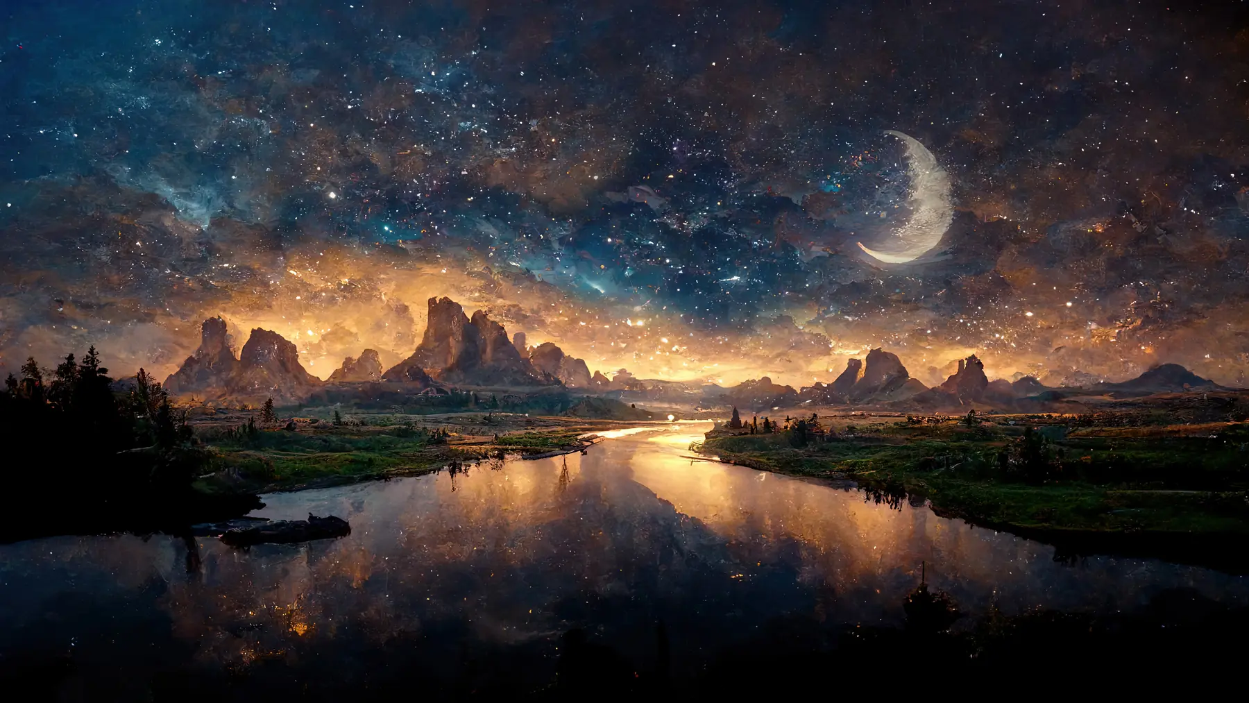 peintures murales Nuit magique dans un autre monde u79812