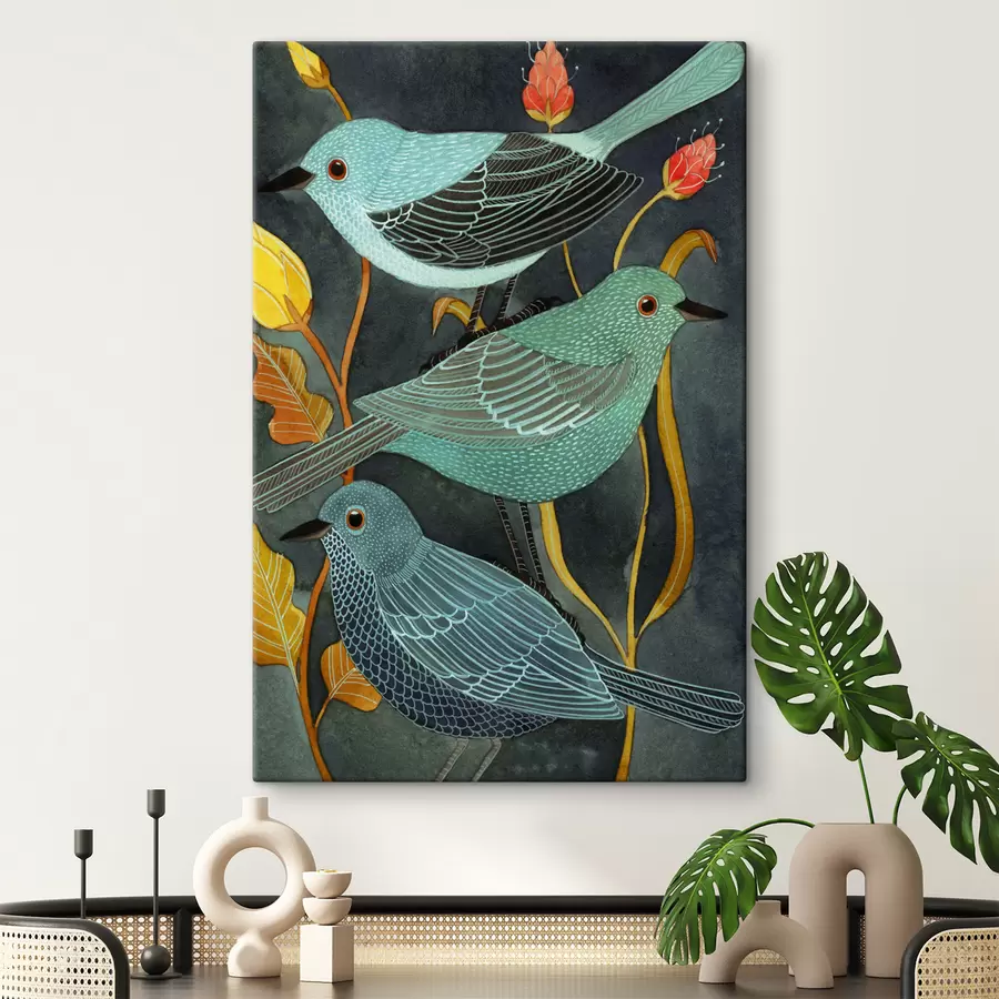wall murals Three birds look around s03061