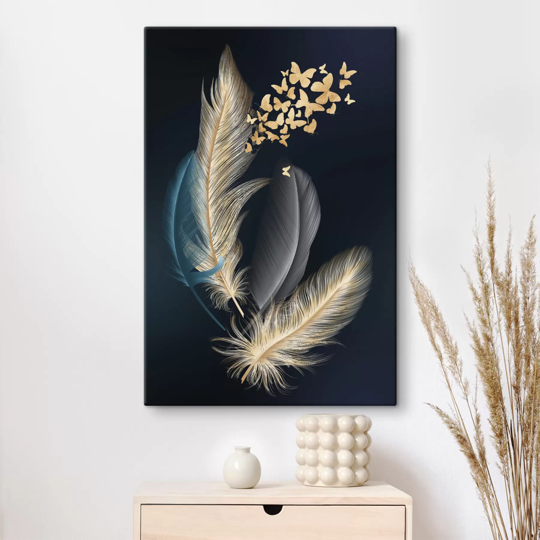 wall murals Golden feathers and butterflies s03899
