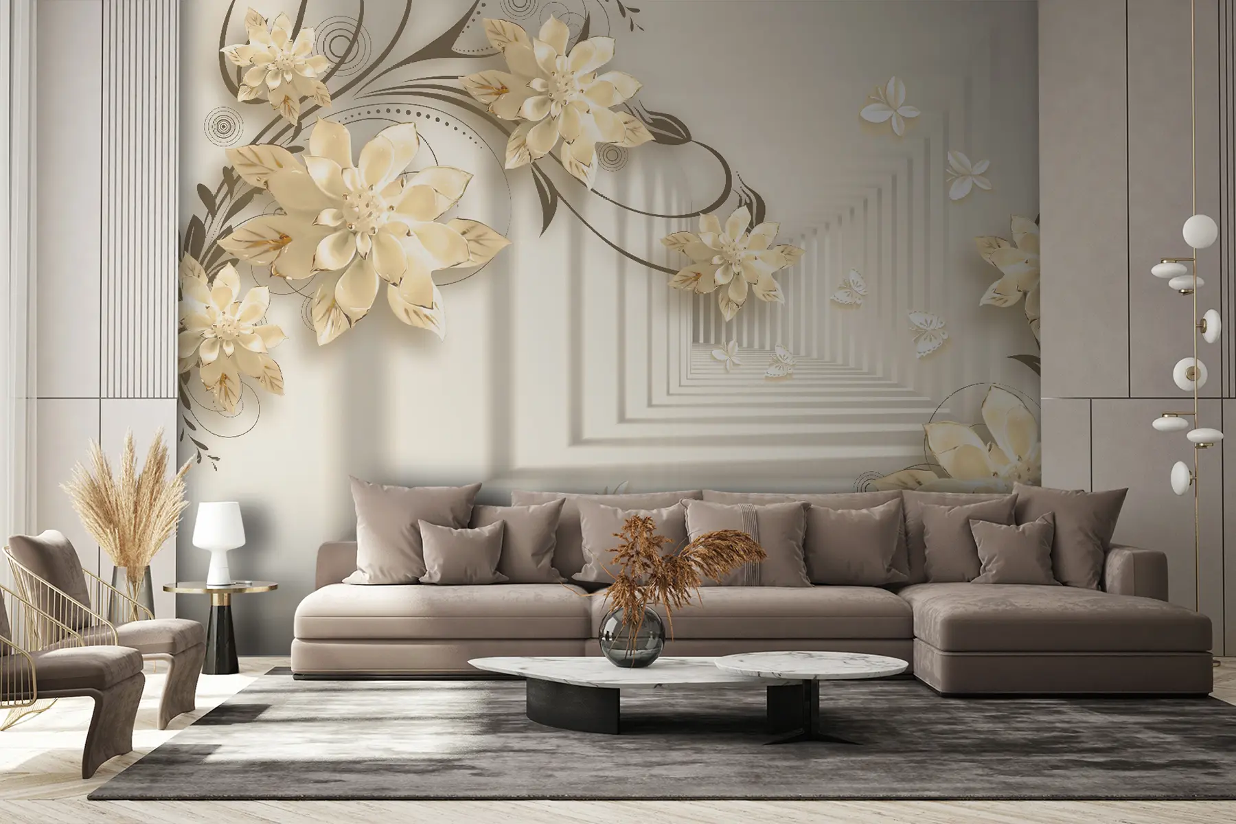 peintures murales Plante, blanc et jaune, tunnel dans les tons pastel u21861v2