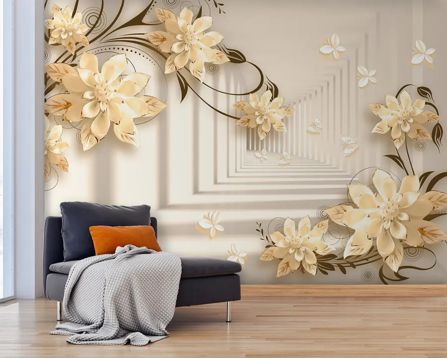 murales Planta, blanco y amarillo, túnel en tonos pastel u21861v2