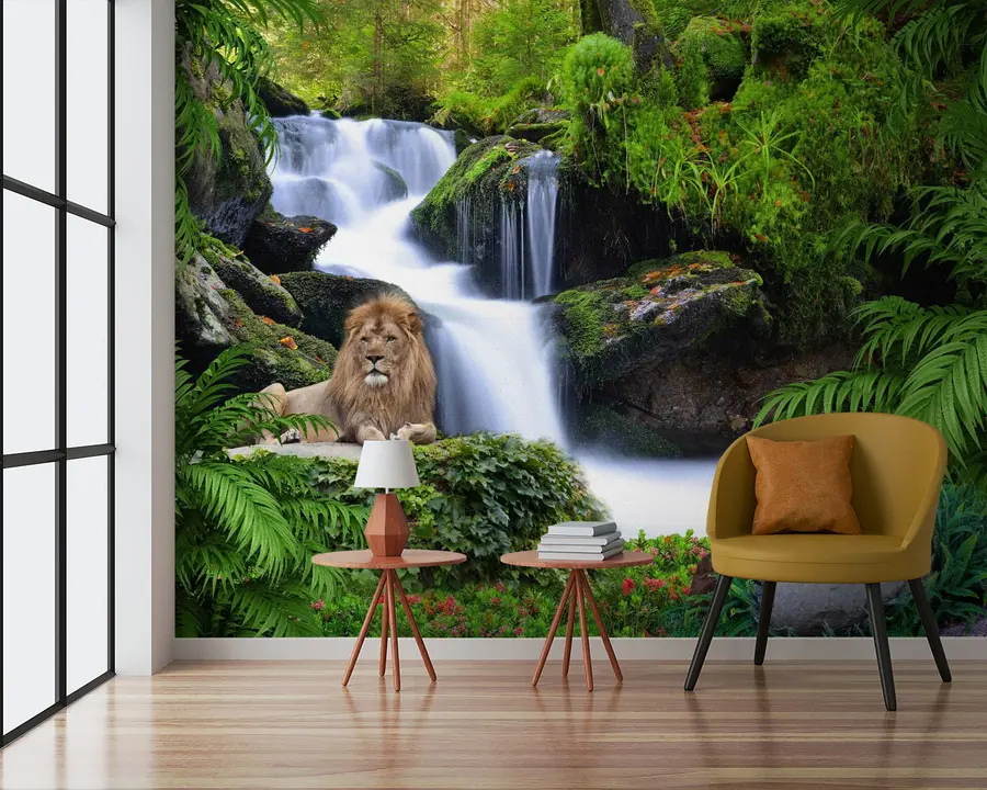 Wall Mural Photo Wallpaper Lion at the waterfall u62920