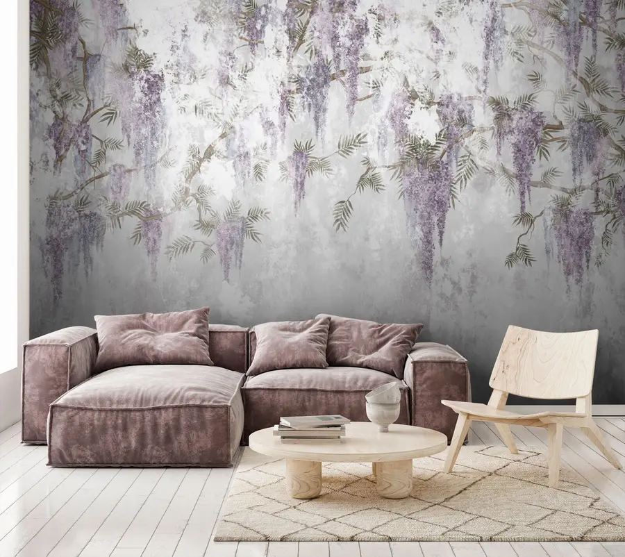 Wall Mural Photo Wallpaper Hanging trendy grunge branches with purple flowers u73816