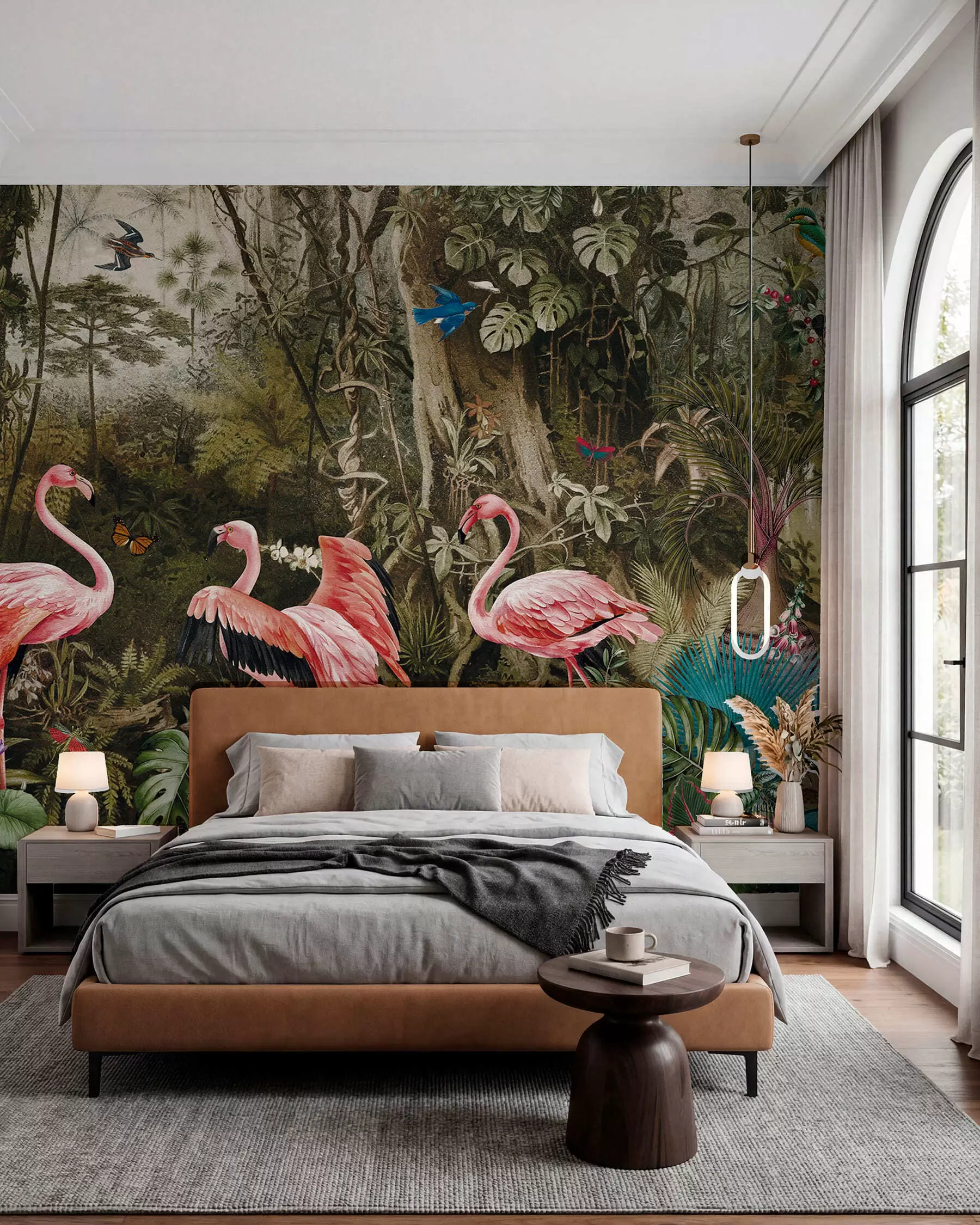 peintures murales Oiseaux tropicaux et flamants roses dans la jungle u73568